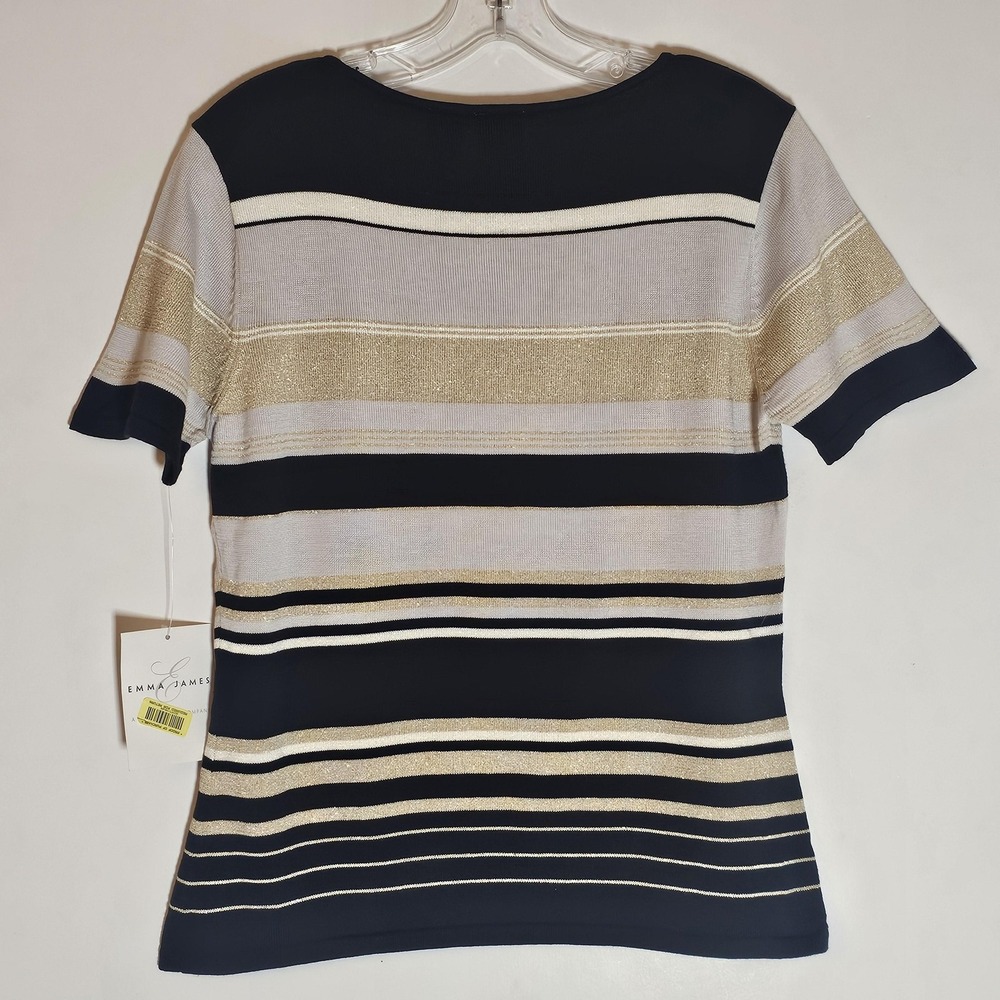 Emma James Sweater Womens Medium Black Gold Metallic Stripe Short Sleeve Knit - Picture 9 of 13